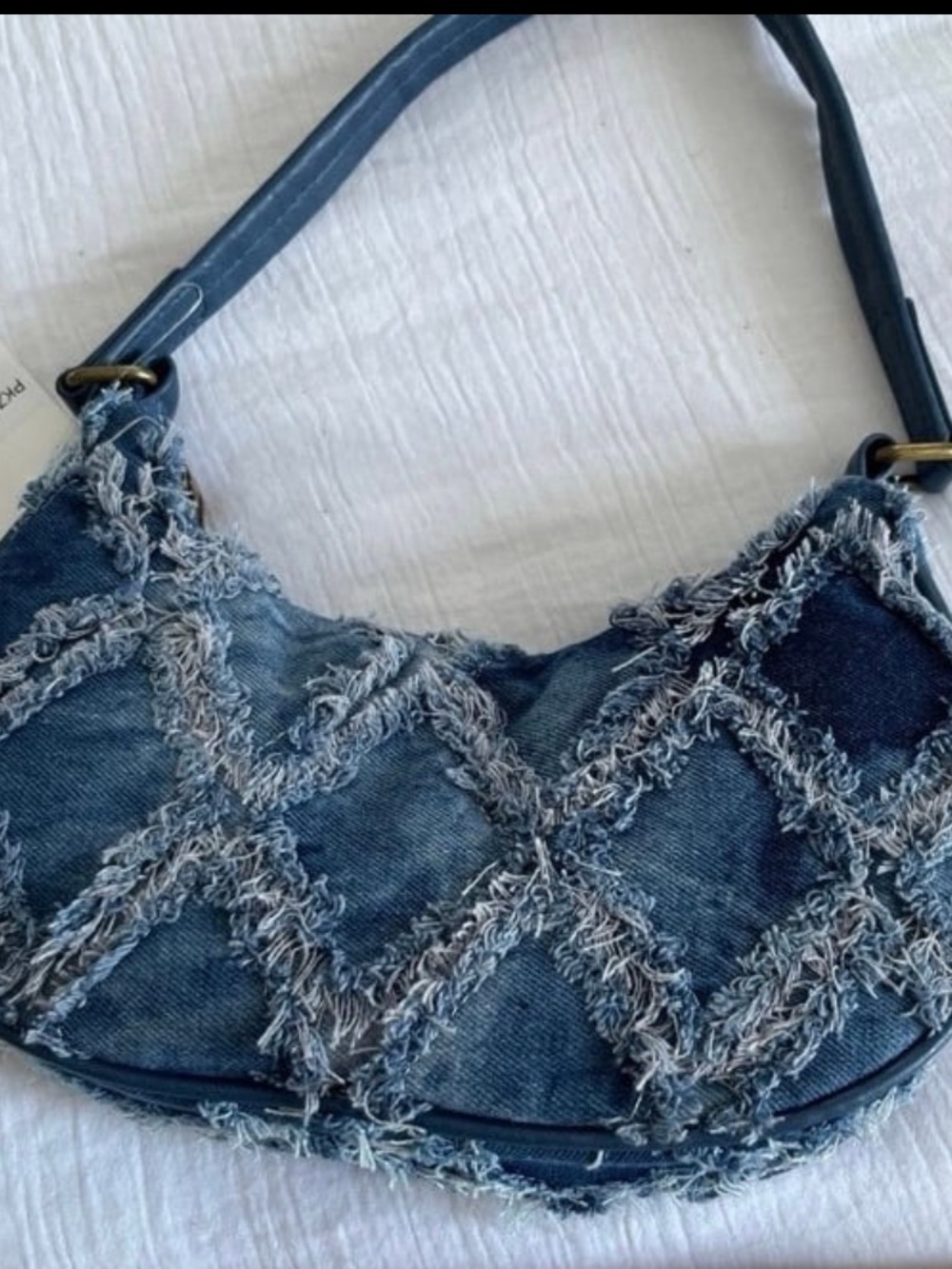 Denim Quilted Crescent Shoulder Bag - Blue